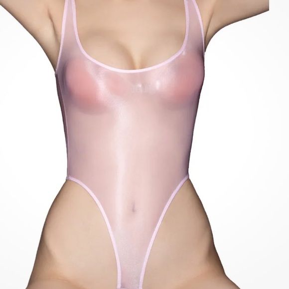 White Sheer mesh nude translucent bodysuit crotchless lingerie glam sexy romper - Picture 2 of 4